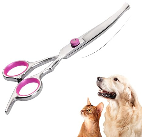 Ciseaux de Toilettage Professionnels pour Chiens et Chats en Acier Inoxydable, avec Embouts de Sécurité Ronds, Ciseaux incurvés, Idéal pour Visage, Pattes, Corps, Coiffure Animal de Compagnie (Rose)