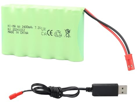 Uppladdningsbart batteri MXJFYY 7,2 V 2 400 mAh NI-MH med JST-kontakt, AA-batteri för RC Monster Truck, fjärrstyrd lastbil, RC-bulldozer, elverktyg, byggbil