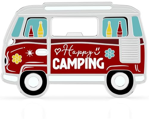 LANOLU Apribottiglie magnetico Camping Bus Happy Camping, regalo per camper, campeggio, roulotte, regali magnetici in metallo