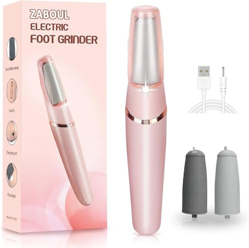 ZABOUL Electric Foot File,Professional Rechargeable Hard Skin Remover Foot Electric Kit for Dead Dry Cracked Callus Skin Heels,Effective Pedicure Tools with Replacement Roller Heads Storage Bag(Pink)