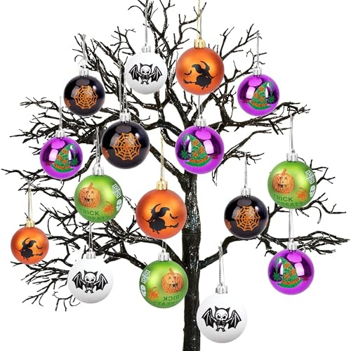 Ornamenti di Palla di Halloween 16 Pezzi Decorazioni di Zucca halloween Palline da appeso penden Plastica di infrangibili per Albero Decor Feste di Hallowee Spaventosa, 6 cm
