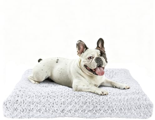 Homaxy Thick Dog Bed Medium, Soft Fluffy Dog Crate Mattress Anti-Anxiety Calming Puppy Beds with Non-Slip Bottom Washable Orthopedic Pet Cushion Cat Bed, 74x54x8cm, White