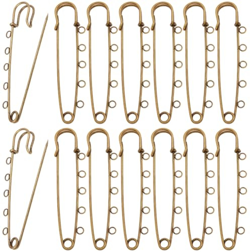 SUNNYCLUE 1 Caja de 30 alfileres de Seguridad de 3.15,5cm, Broches de Metal, Hierro, Bronce Antiguo, Cierres, Agujas para Falda, Alfileres, Insignias, Accesorios con (4) Orificios para Hacer Joyas, B
