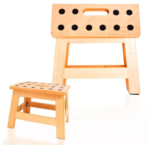 Forma House Wooden Foldable Stool - Portable Design - Lightweight Step Stool - Anti-Slip - Easy Storage Stool for Adults & Kids for Kitchen, Bathroom - 150kg Weight (Bamboo)