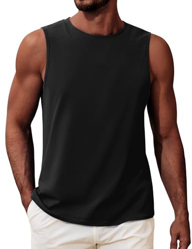 Voqeen Men Tank Top Classic Sleeveless Tshirt Round Neck Fitness Muscle Vest Lightweight Vest Tops for Summer Beach Vacation Gym Workout