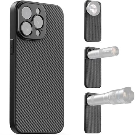 APEXEL Mobiltelefonskal med 17 mm gängobjektiv, kompatibel med iPhone 15 Pro, kompatibel med alla teleobjektiv och makroobjektiv, trådstigning 0,75 mm, mobiltelefonskal svart