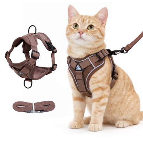 ZZHBOO 1 Correa Para Mascotas, Arnés De Pecho Ajustable Y Antifugas, Estilo Chaleco Cómodo, Para Paseos Seguros De Gatos Y Perros Pequeños, Marrón