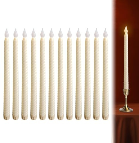 Lot de 12 bougies LED vacillant aspect cire véritable - Bougies électriques ivoire pour Noël, mariage, décoration de fête, flamme LED Bo-ugie vacillante, Bougiesàled, faux bougies, bougies