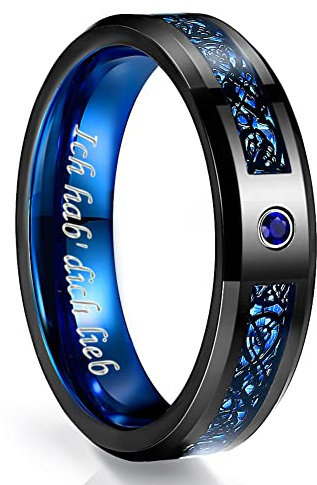 NUNCAD Anello in carburo di tungsteno unisex, anello con drago celtico Nero/blu Uomo/donna con larghezza di 8 mm, per matrimonio, tempo libero e stile di vita, taglia 62 (22)