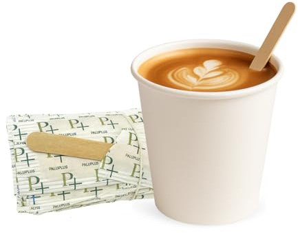 Palucart 500 Bicchieri in Carta per Acqua Cappuccino capacità orlo 180ml e tacca 165ml Colore Bianco biodegradabili cartoncino + 500 Palette in Legno di Betulla per mescolare