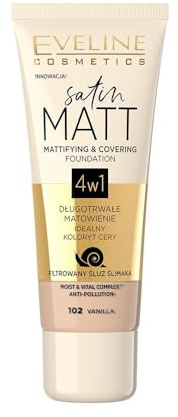 Eveline Cosmetics Satin Matt Foundation mit Schneckenschleimfiltrat - Aufbauende Deckkraft & Porenminimierung - 30ml