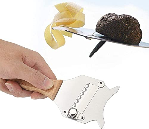 Stainless Steel Truffle Slicer, Chocolate Cheese Shaver with Adjustable Blade and Wood Handle for Kitchen Cake Chocolate Bake
