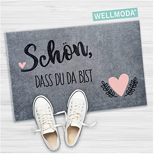 WELLMODA® Fussmatte I Schön, DASS du da bist I Waschmaschinen geeignet & rutschfest I Fußmatte für außen & innen I Fussmatten Haustür, Deko in 40x60 cm