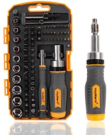 MULWARK Screwdriver Bit Set & Socket Kit, 77-Pieces Ratcheting Screwdriver Set with Case, 77 in 1 Multi Bit Screw Driver for Home DIY, Electronics, Car Emergency and Garage