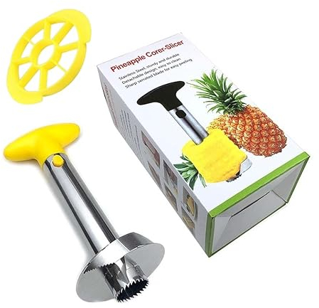 YUSHOW Pineapple Corer and Slicer Tool Combo,Premium Stainless Steel Pineapple Corer Remover,Stainless Steel Decorer Fruit Knife,Easy Core Remover,Easy Clean for Dishwasher Safe (Yellow)