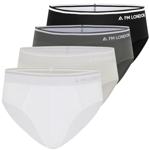 FM London Confezione da 4 Slip in bambù da Uomo - Slip Intimo Confortevole con Cintura Senza Etichetta - Boxer Elasticizzati Senza Apertura Frontale