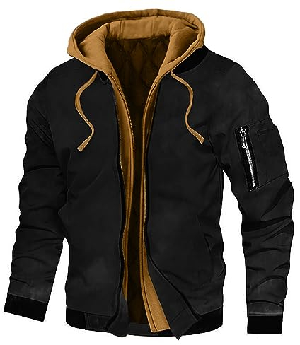 KONG JIMFAN Regenjacke Herren Pullover Mit Reissverschluss Herren Kapuzenpullover Zipper Ultraleichte Regenjacke Blusenjacke Herrenjacken Zip Jacke Herren Regenhut Segeljacke Herren(Black,XL)