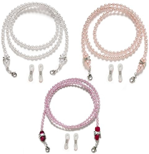3 Pièces Chaînes de Lunettes en Perles Antidérapantes, Colliers pour Lunettes de Lecture (Multicolore)