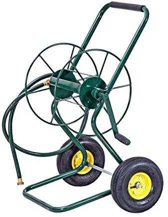 RELAX4LIFE Carro de manguera para manguera de 61 m, 3/4 pulgadas (19 mm), carretilla de manguera de metal con diámetro de 25 cm, manguera de conexión de 188 cm, enrollador de manguera para jardín, 71