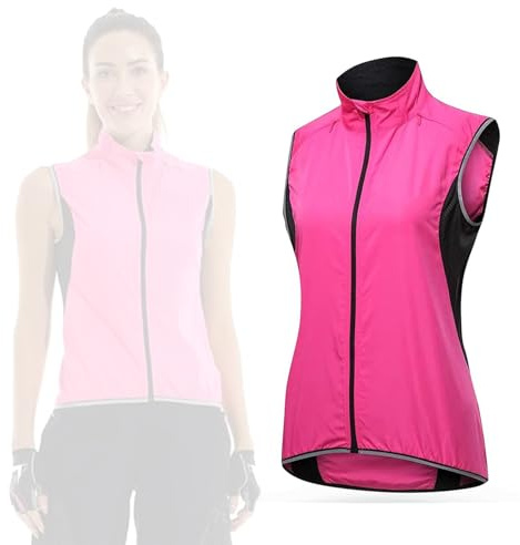 MYYLY Cycling Gilets Womens Cycling Vest Reflective MTB Gilets Sleeveless Jacket Waterproof Windproof Hi Vis Running Vest Lightweight Breathable Mountain Bike Vest for Cycling,Pink-XL