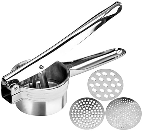 Molino de puré de patatas - Prensa de puré de acero inoxidable | Prensa de puré con 3 discos intercambiables, exprimidor para cocina casera