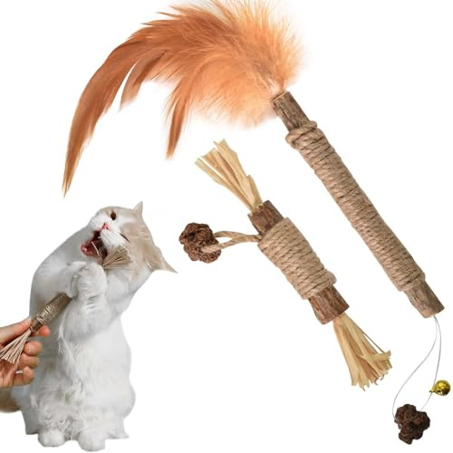 Amexo Bâtons à Mâcher pour Chats Naturels, 2 Pièces Jouets à Mâcher pour Chat, Boules d'herbe à Chats, Jouet Interactif pour Chats pour les Soins Dentaires Favorise la Digestion
