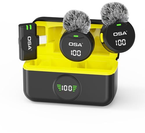 OSA Micrófono Lavalier para iPhone 15/16 y Android, Mini micrófono de Solapa USB C, inalámbrico, batería de 40 Horas para grabación de vídeo, entrevistas, podcasts, Youtube, Vlog