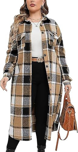 Jhsnjnr Damen Oktoberfest Flanellhemd Mantel Oversize Warm Hemdjacke mit Taschen Herbst Winter Karierte Jacke