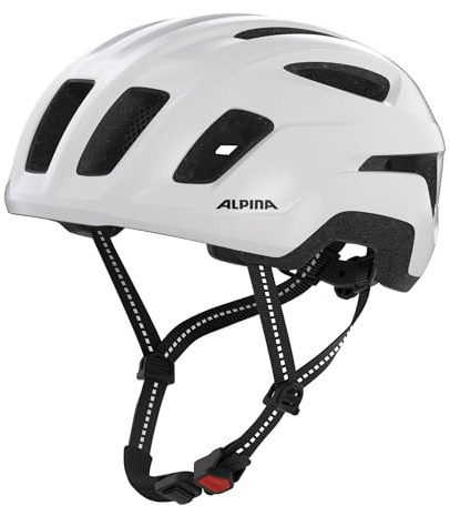 ALPINA Paranus Urban - Fahrradhelm mit LED-Rücklicht, Leichter Hi-EPS-Innenschale, großer Belüftung, individuell einstellbar und integriertes Insektennetz, White Gloss, S (52-56 cm)