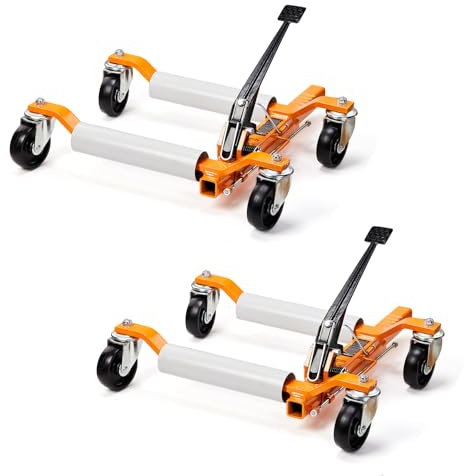 TUFFIOM Car Wheel Dolly Jack Set of 2, Mechanical 3000-lbs Car Skates, 12'' Wheel Vehicle Positioning Jack, Heavy Duty Rollers with Ratcheting Foot Pedal for Tire Auto Repair Moving, Orange
