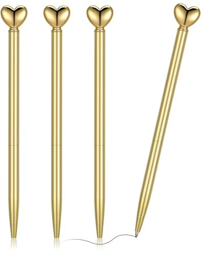 YUXIANLB 4 bolígrafo con forma de corazón, retráctiles de metal decorativos, tinta negra de 0.039 pulgadas a granel, bonitos bolígrafos de regalo para mujeres, escuela