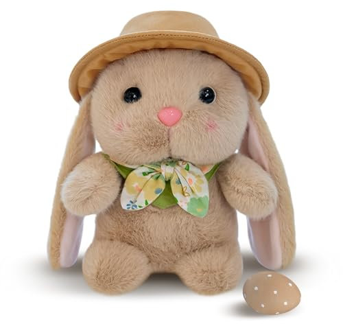 Dellyy Doux Peluche Câliner et Jouer, Lapin Pâques Jouets pour Anniversaires, Pâques, Noël, Baby Showers (Brun)Lapin