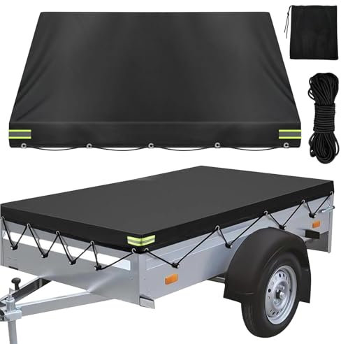 ZOLGINAH Anhänger Plane 214x122x13cm, Anhängerplane Abdeckplane 420D Oxford PKW Anhänger 750kg, für Meisten PKW Hänger, mit Planenseil und Aufbewahrungssack