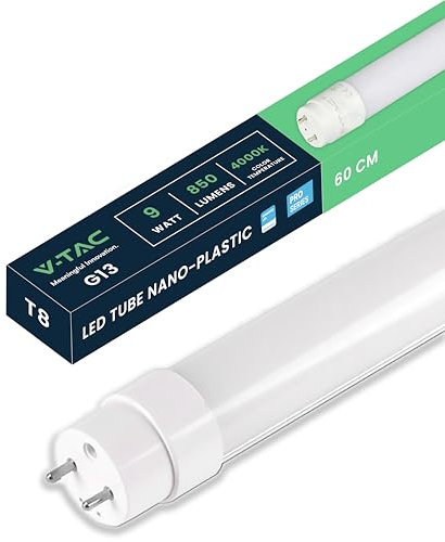V-TAC Tubo LED 60 CM con attacco G13-9W - 850 Lumen - Chip Samsung - Tubi LED per Soffitto, Parete, Garage, Negozio - Tubo LED forma T8 - Sostituzione Neon - Luce 4000K Bianca Naturale