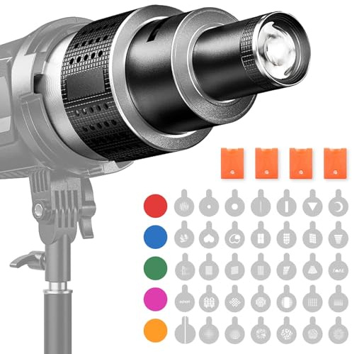FZYCOM Snoot óptico con Bowens Mount, Snoot GOBO Proyector con 35 Gobos y 5 Filtros de Color, Snoot óptico para Aputure Amaran 100DS 100XS 200DS, Godox SL60W VL150, Nanlite FS150B etc.