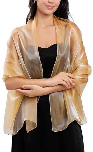 Scialle Stola Donna,Scialli e Stole in Crêpe Trasparente,Glitterato Lungo Sciarpa Donna,Eleganti Scialli in Chiffon,Stola Champagne Cerimonia per Abiti,Festival,Matrimoni,Cene e Feste,70 × 170cm