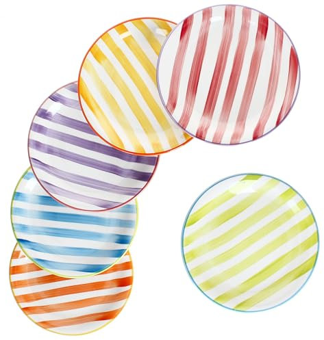 MamboCat Summer Stripes 6er Set Kuchenteller I Steingut-Frühstücksteller mit bunten Streifen für 6 Personen I kleine Teller für Salat, Dessert, Fingerfood & Co.