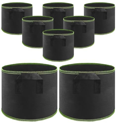 NGOSUET 8 stycken 40 l tygkruka, växtpåse av non-woven tyg krukor, växtpåse svart växtväska för tomater, örter, potatis, grönsaker, blommor, växter, Ø 40 x 35 cm