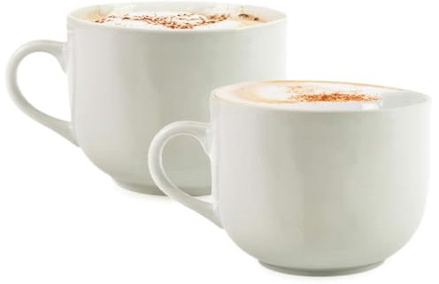 MA MAISON Set 2 Tazze Jumbo da Cappuccino in Ceramica Bianche Grandi 450 ml - Tazza Caffè, Espresso, Colazione, Albergo, Hotel, Ristorazione, b&b, Tè,Latte, Resistenti - Lavastoviglie
