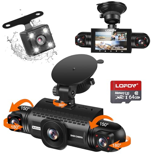 4 Channel Dash Cam 360° View, 2K Front and Rear Inside, Left Right Dash Camera for Cars, 8 IR Lamps Night Vision, 5G WiFi & APP Control, G-Sensor, Parking Mode, with a Free 64GB SD Card
