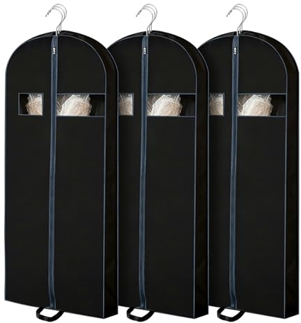 3 Pack 60 inch Dress Garment Bags for Closet Organization and Travel – Long Garment Covers for Dresses, Suits, Coats and Gowns