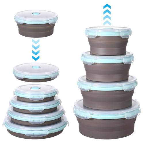 Meyeyaia 4 PCS Collapsible Bowls with Lids Silicone Collapsible Mixing Bowls for Camping Portable Salad Bowl Food Storage Containers for Hiking, Camping, Travel 12/17/27/40oz