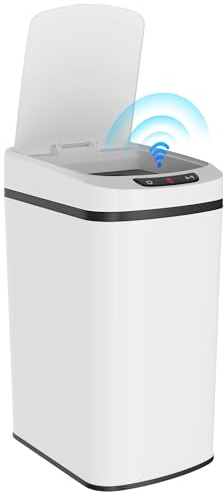 HOMCOM Cestino Pattumiera da 12L con Sensore a Infrarossi, Pulsante Touch e Secchio Rimovibile, Bidone per Immondizia in Acciaio Inox, ABS e PP, 28x22x41 cm, Bianco