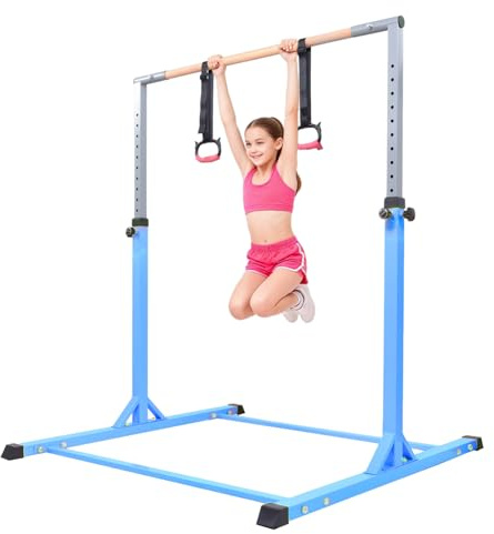 Barra Gimnasia Artistica Apto Para Niños de 5 a 12 Años Barras de Gimnasia 13 Configuraciones de Altura Ajustables Capacidad de Carga 200 KG Adecuado Para Niñas o Niños Interior o Exterior-Azuls