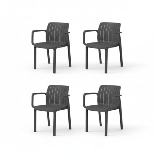SP Berner SHAF - Pack 4 Sillas de Jardín Apilables Lea – Exterior Terraza y Catering – Plástico Reciclado Resistente UV – Diseño Ergonómico – Fabricadas en España – Antracita