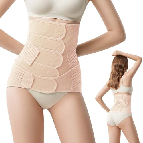 JOYNCLEON Postpartum Belly Band Wrap, Maternity Recovery Support Belt, Adjustable Tummy Control Binder with Pelvic Belt, Shapewear for Natural and Caesarean Sections