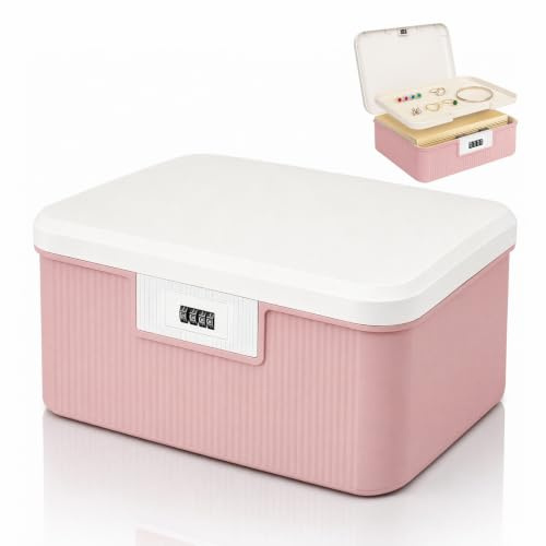 2 nivåer Låsbar låda, medicinlåda av ABS, förvaring av läkemedel, 26,2 x 22 x 12,1 cm medicinlåda, multifunktionell läkemedelsorganisatör, hemapotekslåda, förvaringslåda, rosa