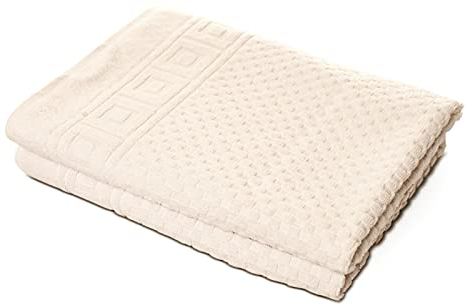 Carenesse 2er Duschtücher Set 70 x 140 cm Natur I 100% ungebleichte & ungefärbte natürliche Baumwolle Öko-Tex 100 I Frottee Duschtuch Set mit Waffelmuster & Bordüre I saugstark/weich