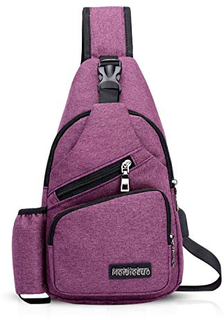 FANDARE Herren Schultertasche Damen Brusttasche Sling Bag Rucksack mit USB Umhängetasche Crossbody Bag Sporttasche für Wandern,Abenteuer,Sport, Reisen,Joggen Wasserdicht Polyester Lila