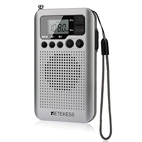 Retekess TR106 Radio Portatile, Radiolina Portatile, FM AM Digitale Radio,Spegnimento Automatico,3.5mm Jack Per Cuffie,per la Camera da Letto,Regalo(Argento)
